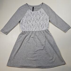 Eric+Lani Sweatshirt Dress Women's Size Medium Gray White Lace Top Preppy Chic